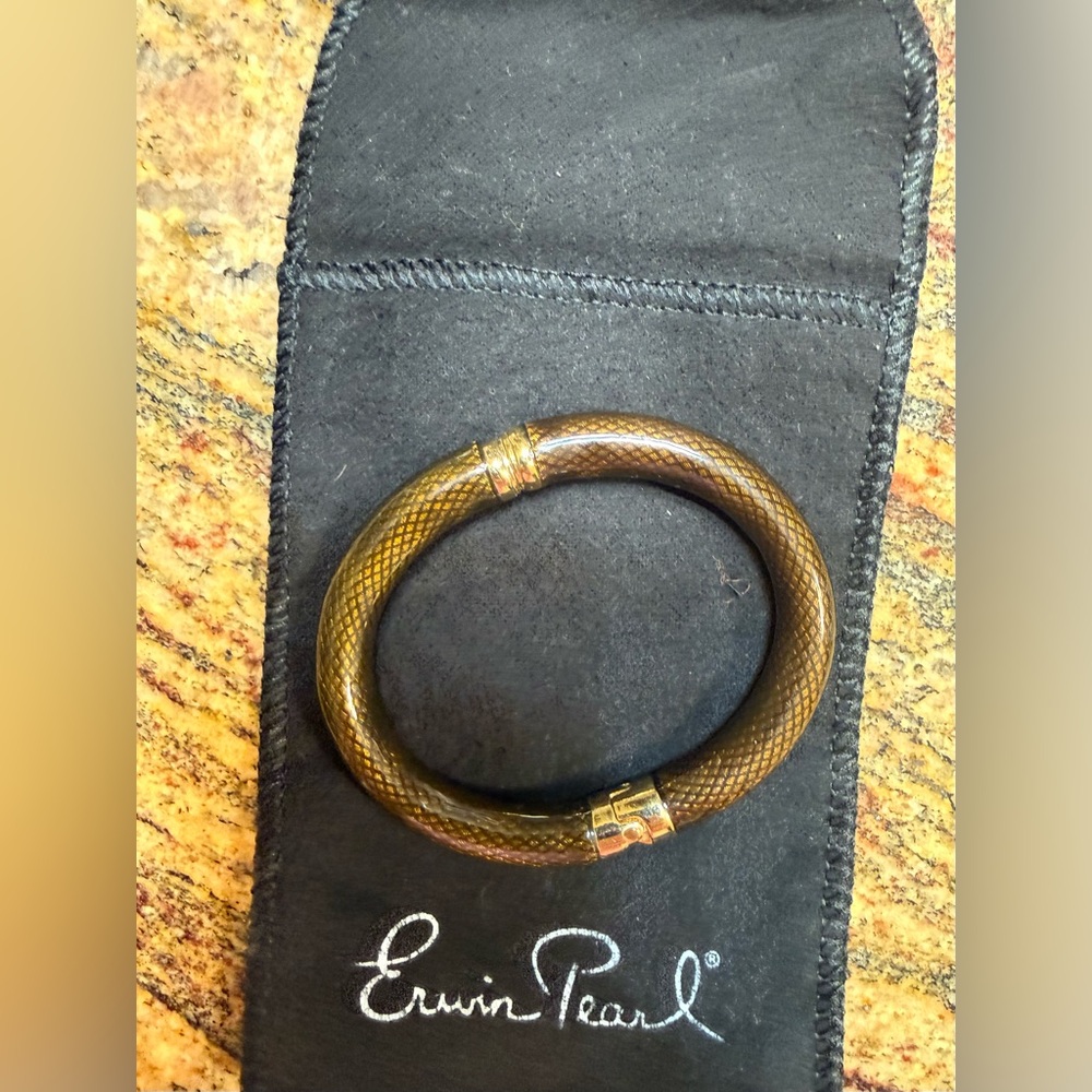 Erwin Pearl Snakeskin Bangle Bracelet 22kt Yellow Gold Plated NWOT